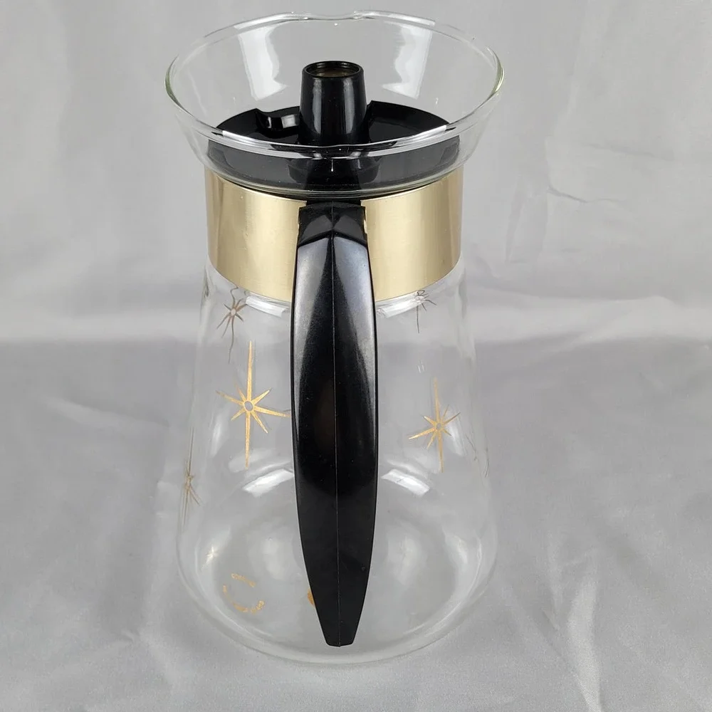 Pyrex Coffee Carafe Gold Starburst Atomic Mid Century Modern Carafe Pitcher Vtg
